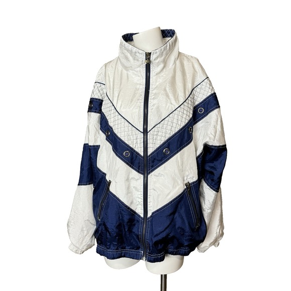 Mureli Jackets & Blazers - VTG Mureli 90s Colorblock Windbreaker Jacket Womens XL Blue/white Metal Loop